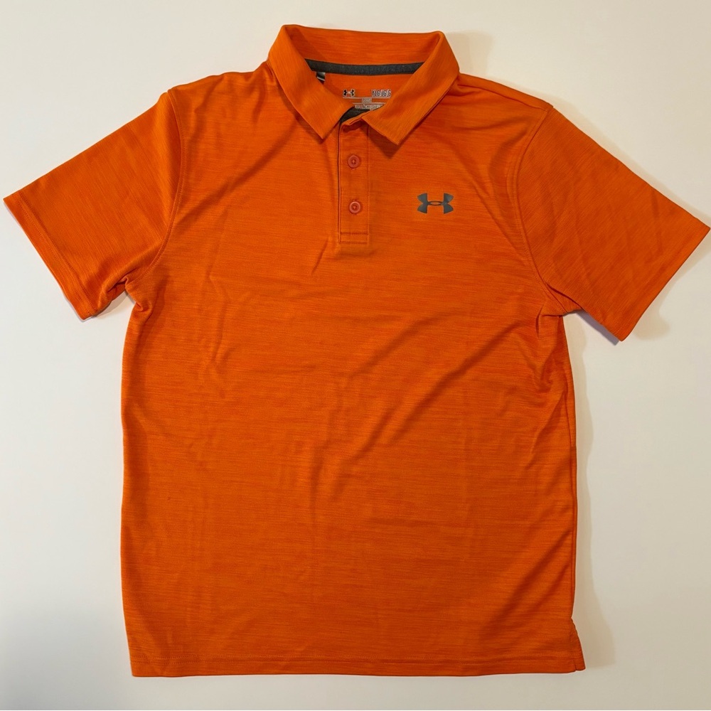 Under Armour Boys Polo Shirt. Orange Boys Lg